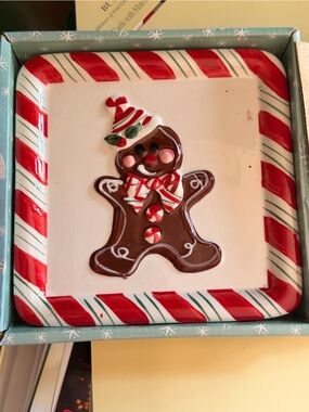 Holiday Gingerbread Candy Ceramic Serving Plate - Red & White